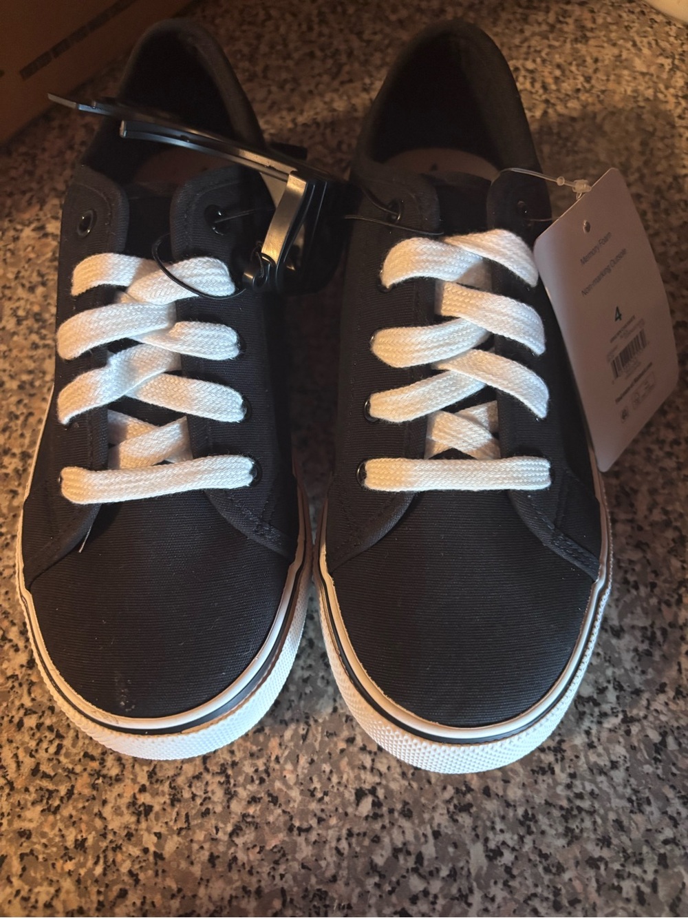 wonder nation Black Canvas Kids Sneakers with White Laces